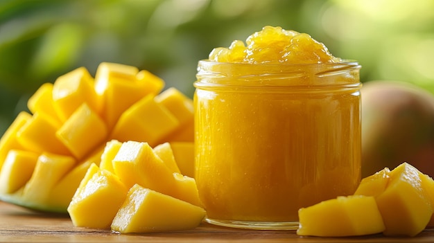 Photo mango jam with juicy mangoes