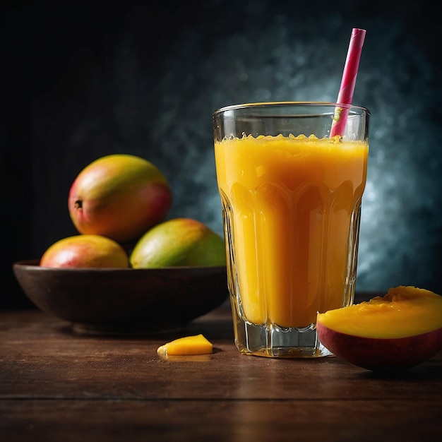 mango juice in a gleaming glass