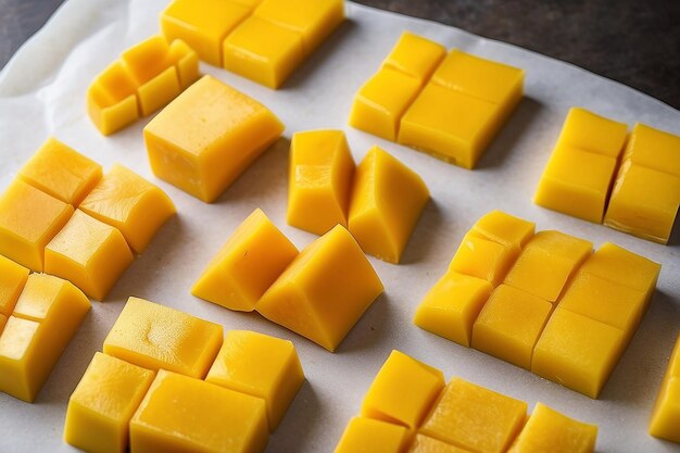 Photo mango peeled and cut into squares