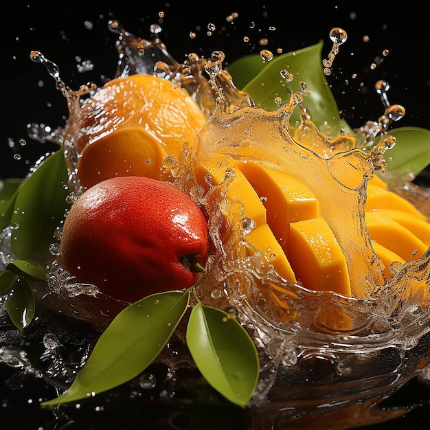 Mango photo with water splash