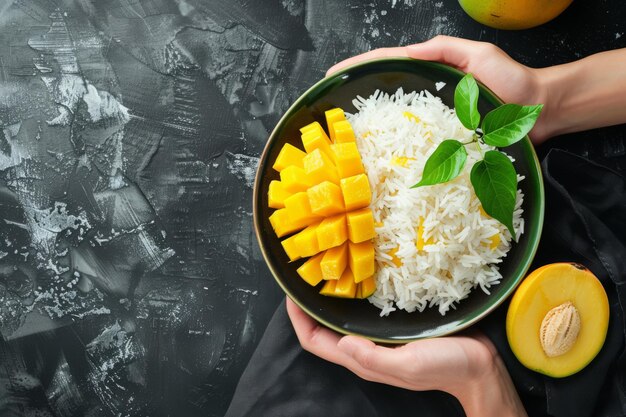 Photo mango and rice plate