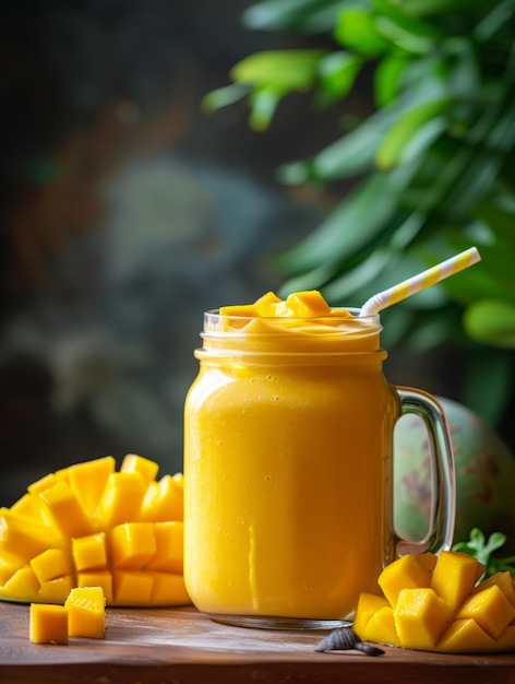 Mango smoothie in the jar healthy food realistic photo