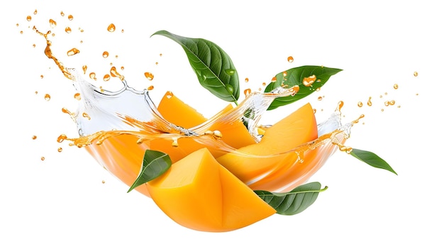 Mango in a sweet splash isolated on white background illustration