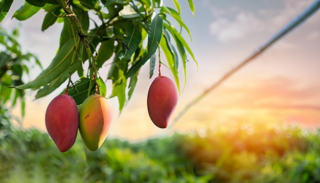 A mango tree with the sun shining on it