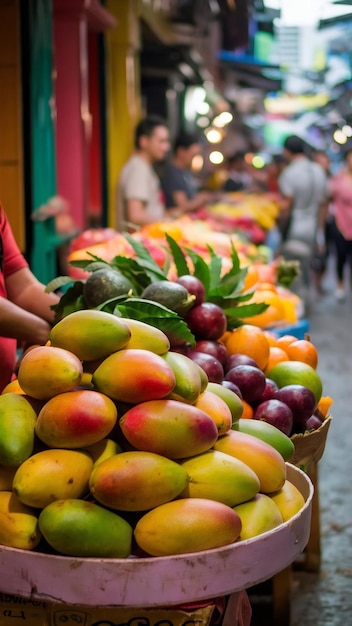 Mango tropical fruits selling at morning market