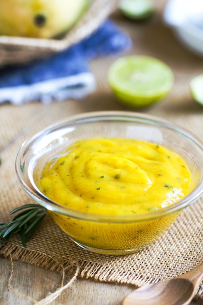 Mango with herb salad dressing by fresh ingedients