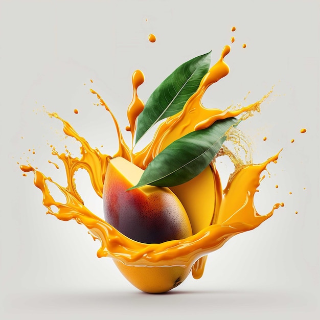 Mango with splash isolated on white background