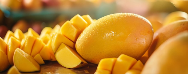 Photo mangoes a ripe goldenyellow mango some sliced to reveal the juicy interior