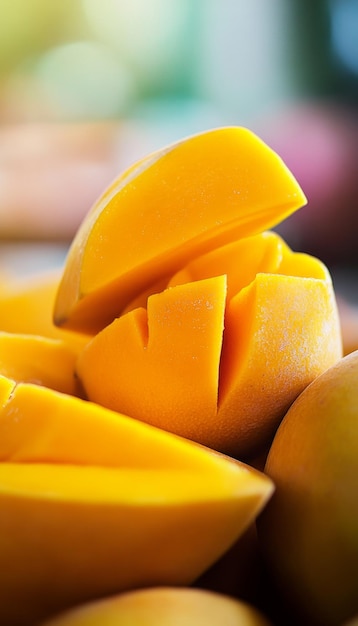 Photo mangoes a ripe goldenyellow mango some sliced to reveal the juicy interior