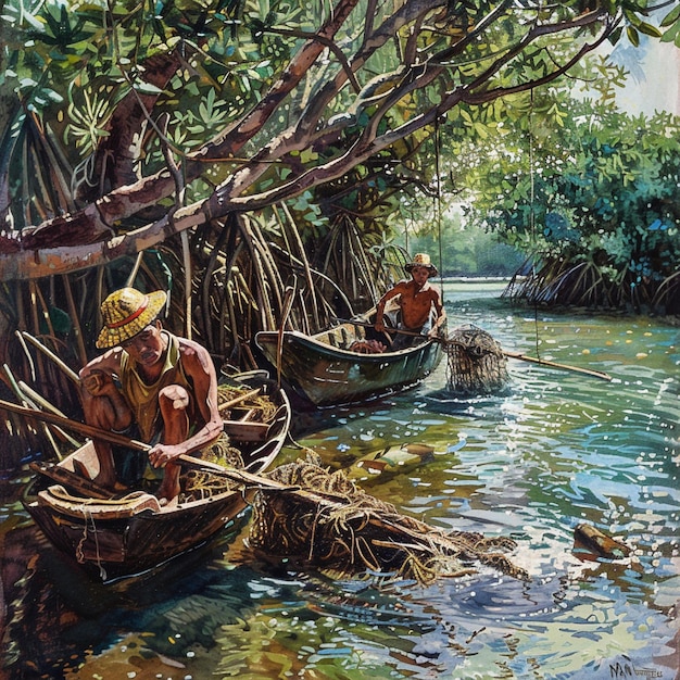 Photo mangrove robbers pilfering from passing boats