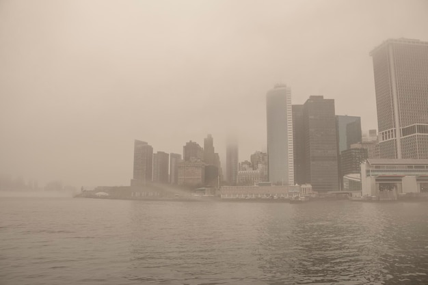 Manhattan Skyscrapers and Morning Fog