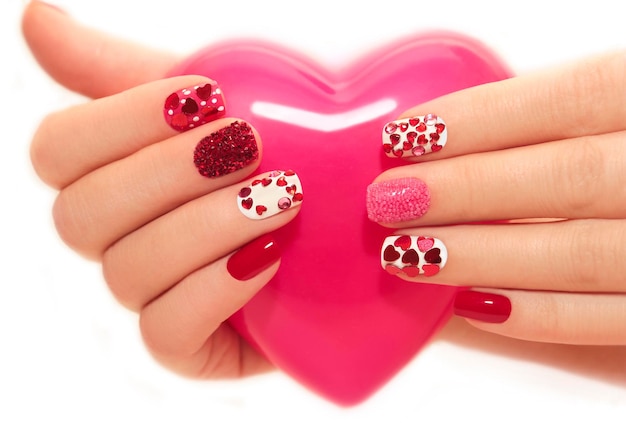 Manicure design with hearts