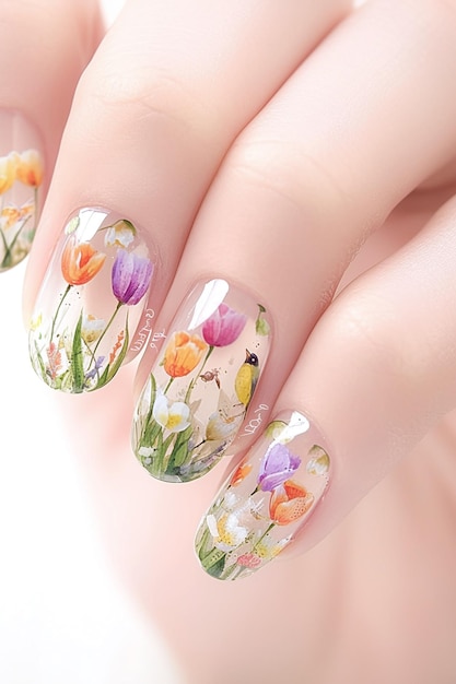 a manicure with flowers on the nails