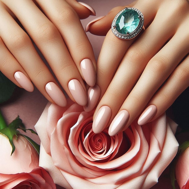 a manicured woman with gem ring