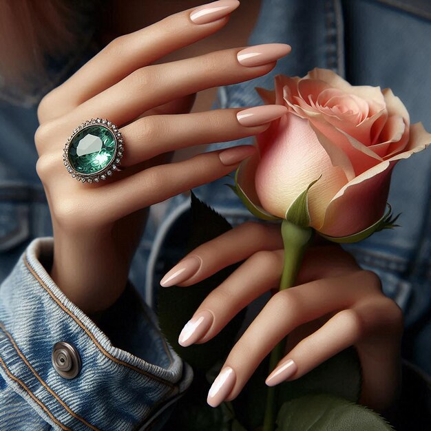 Photo a manicured woman with gem ring