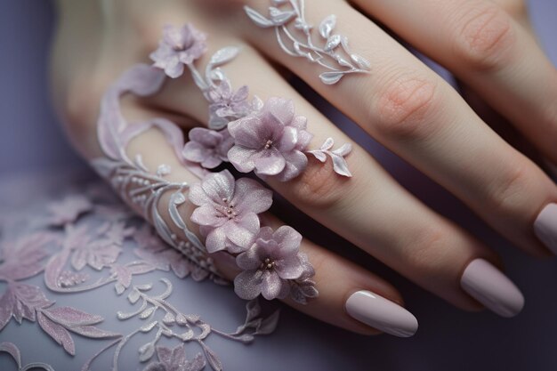 Manicurist painting intricate floral designs on Generative ai