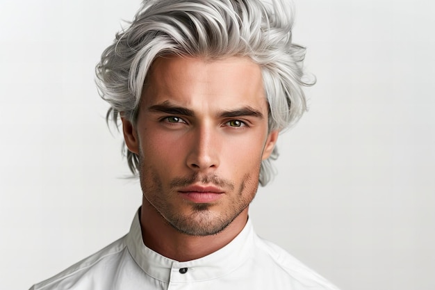 Manly man silver hair who is a waiterwaitress closeup portrait high resolution high quality