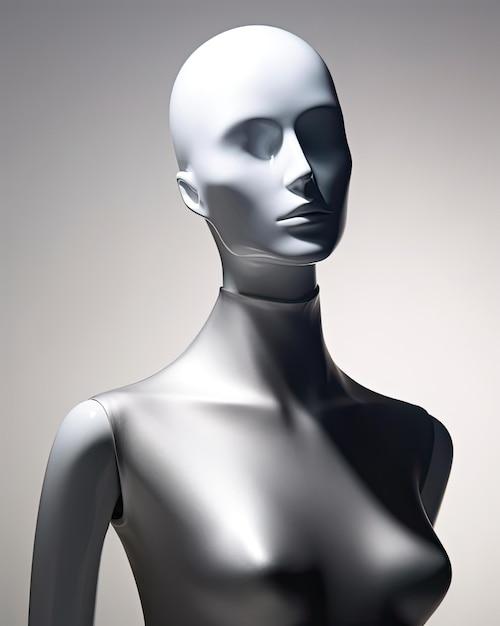 Mannequin Fashion Model Portrait Dummy Form of Human Female with Light and Shadow Isolated on Grey