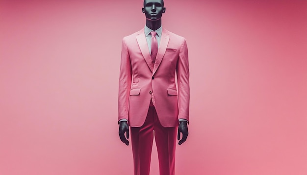 Photo a mannequin wearing a pink suit with a pink shirt and tie