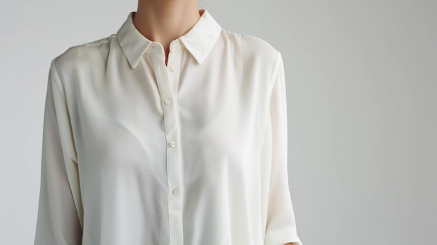 a mannequin wearing a white shirt with a white collar