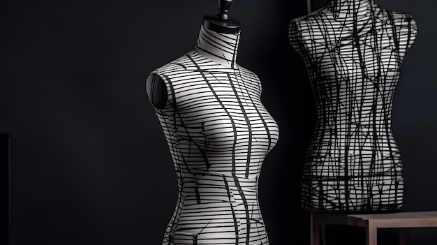 A mannequin with a black and white pattern on it