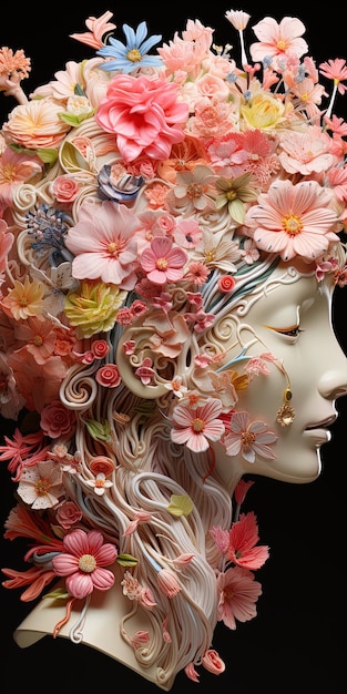 a mannequin with flowers on it