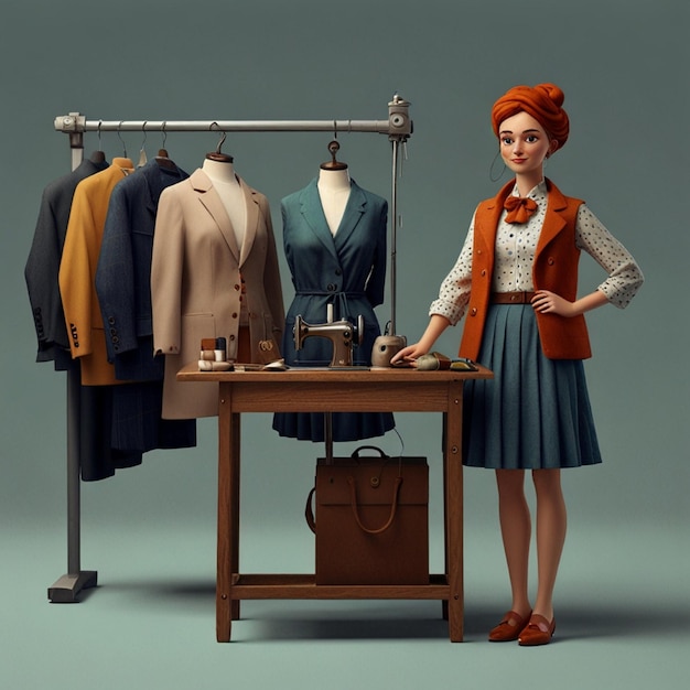 Photo a mannequin with a sweater and a skirt is standing next to a display of clothing