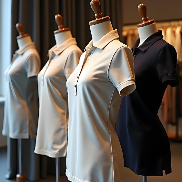 Photo a mannequin with a white shirt on it is in front of a row of mannequins