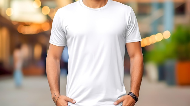 Mans blank white tshirt with short sleeves mockup for design proposal made with Generative AI