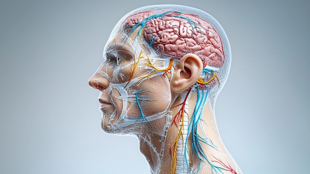 Photo a mans brain with the brain labeled with the brain labeled generate by ai