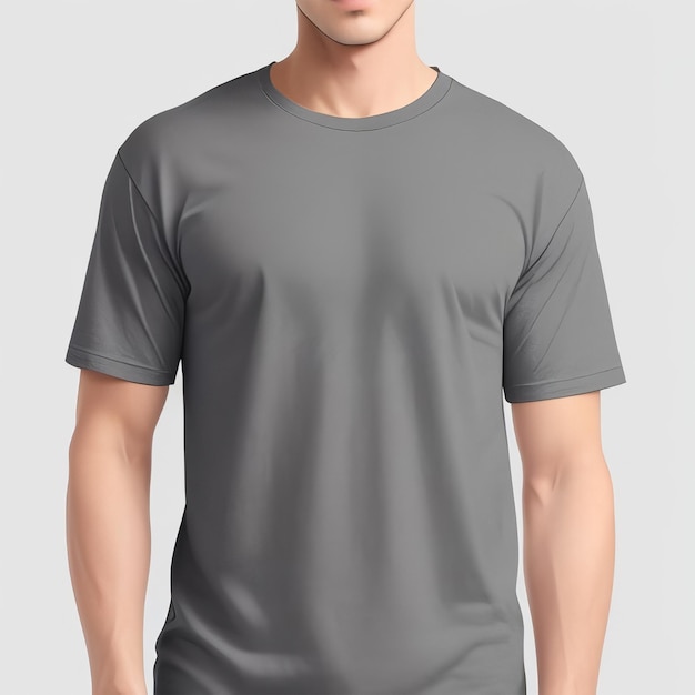 Photo mans gray plain tshirt mockup