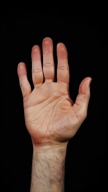 a mans hand with a black background