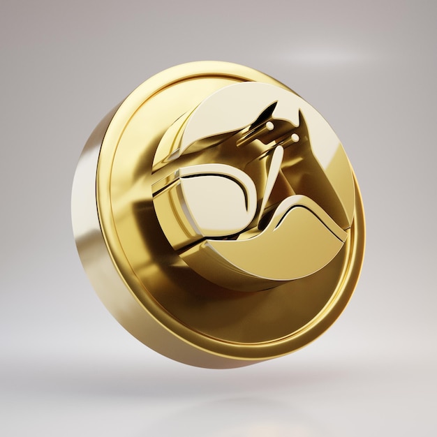 Manta cryptocurrency coin. Gold 3d rendered coin isolated on white background.