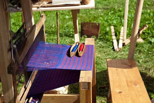 Manual weaving loom machine in ancient times