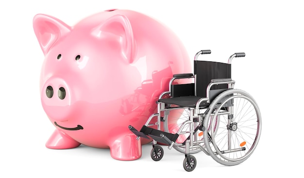 Manual wheelchair with piggy bank 3D rendering