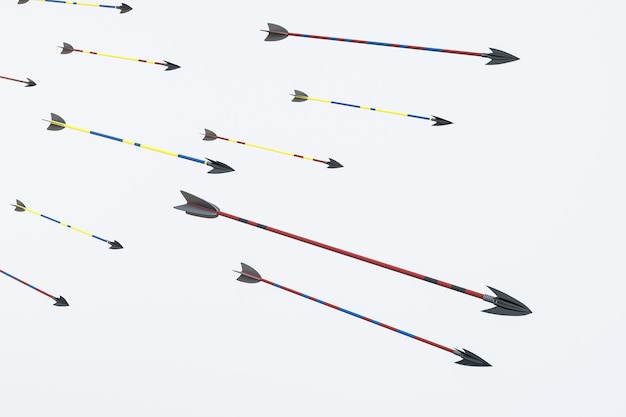 Many arrows on white background Challenge guide and goal concept 3D Rendering