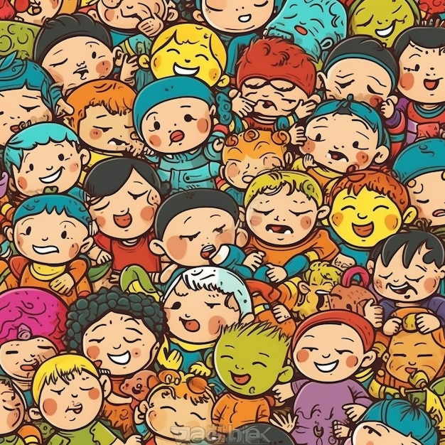 many babies doodle art style colorful funny