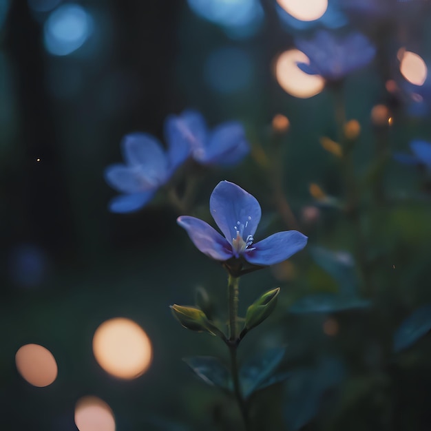 Photo a many blue flowers that are growing in the grass