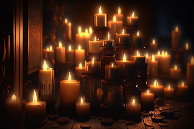 Many candles in the dark AI Generated