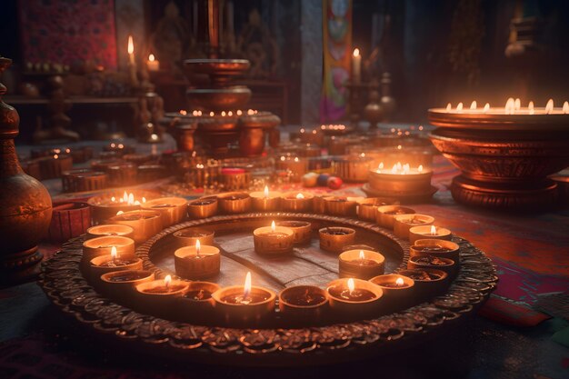 Many candles for the Indian holiday Diwali Neural network AI generated