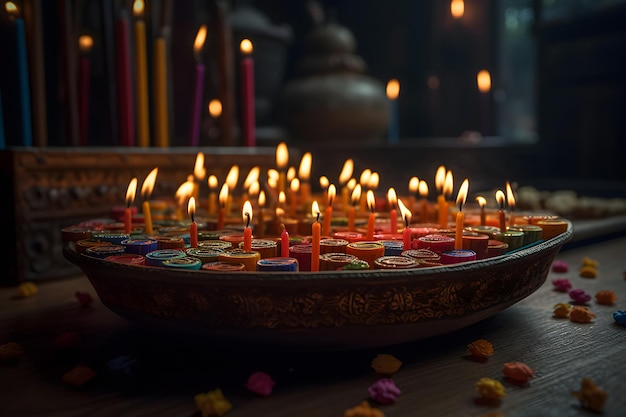 Many candles for the Indian holiday Diwali Neural network AI generated