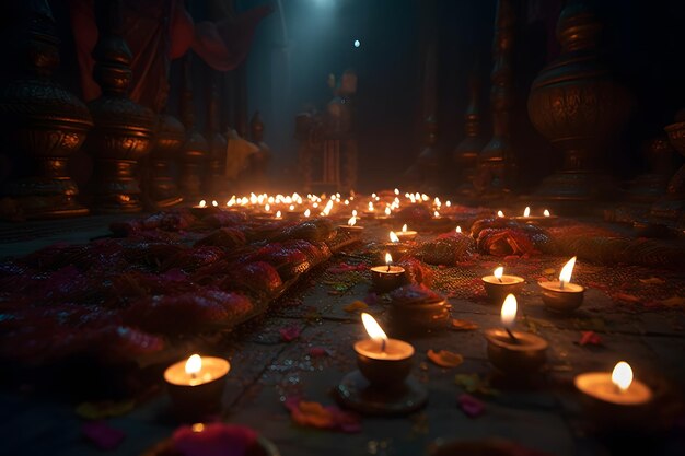 Many candles for the Indian holiday Diwali Neural network AI generated