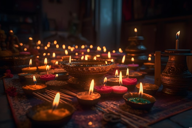 Many candles for the Indian holiday Diwali Neural network AI generated