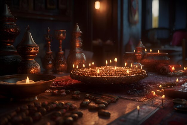 Many candles for the Indian holiday Diwali Neural network AI generated