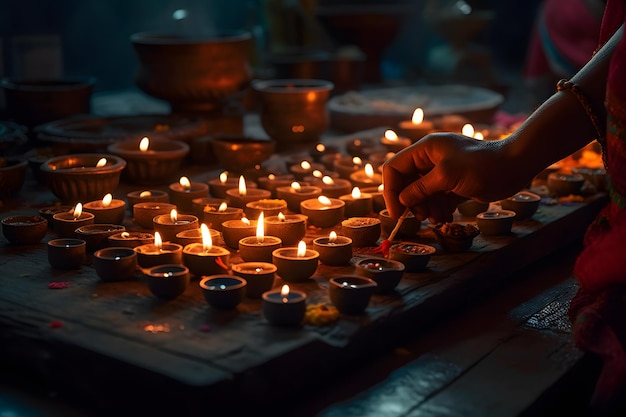 Many candles for the Indian holiday Diwali Neural network AI generated