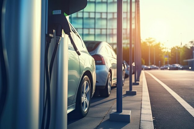 Many Car Charging at Ev charger station modern save energy concept