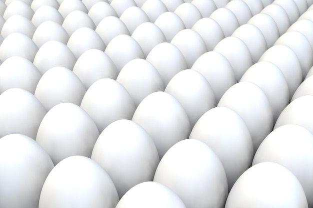 Many chicken eggs. 3d render realistic background.