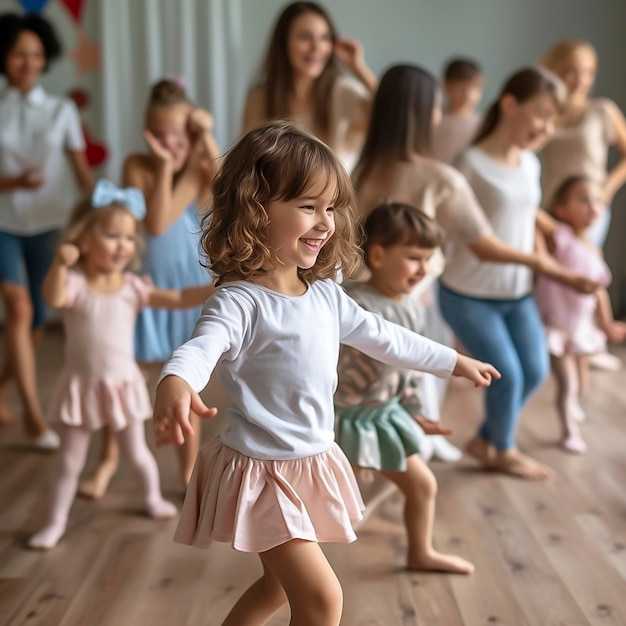 Many children in a dance class in a room