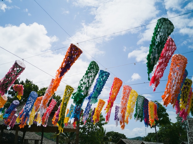 Many color of paper art mixed decorated outdoor at open market