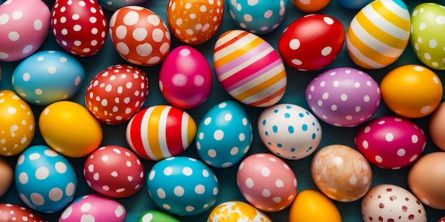 Many colorful eggs are sitting on table they look like Easter eggs and have different colors